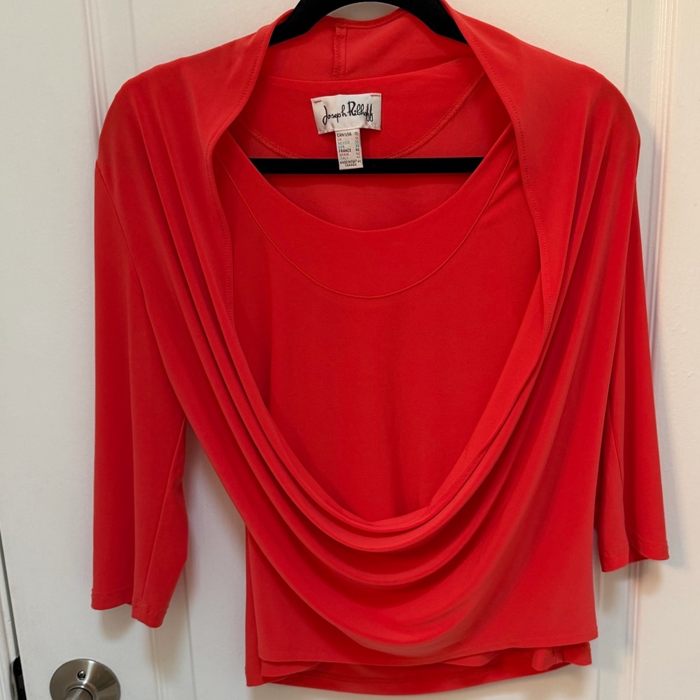 Joseph Ribkoff Women’s Orange Draped Cowl Neck Women’s Top, Size 10, 3/4 sleeve